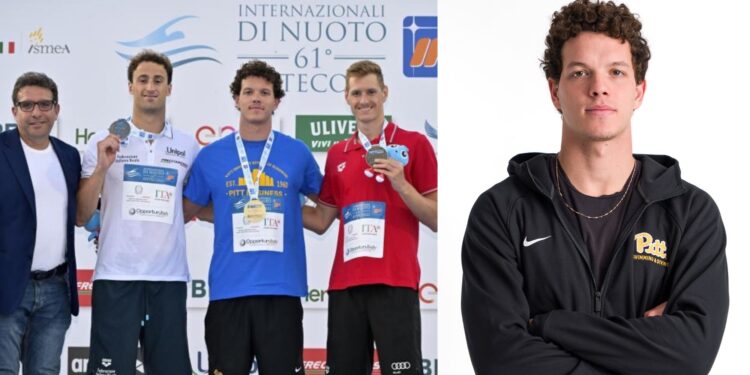 Da sn. la premiazione del trofeo Settecolli e Massimiliano Matteazzi